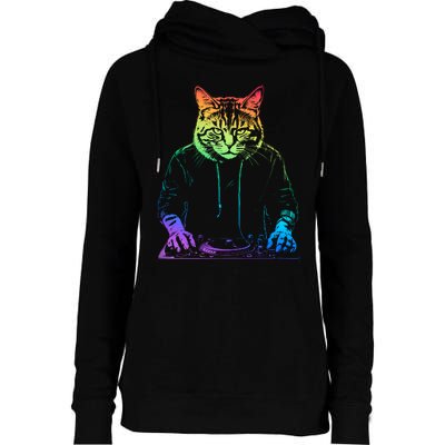 Neon Cat Dj Womens Funnel Neck Pullover Hood