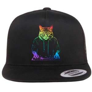 Neon Cat Dj Flat Bill Trucker Hat