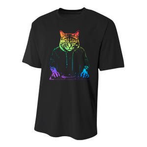 Neon Cat Dj Youth Performance Sprint T-Shirt