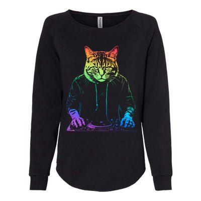 Neon Cat Dj Womens California Wash Sweatshirt