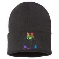 Neon Cat Dj Sustainable Knit Beanie