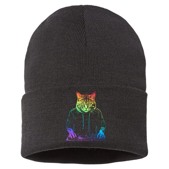 Neon Cat Dj Sustainable Knit Beanie