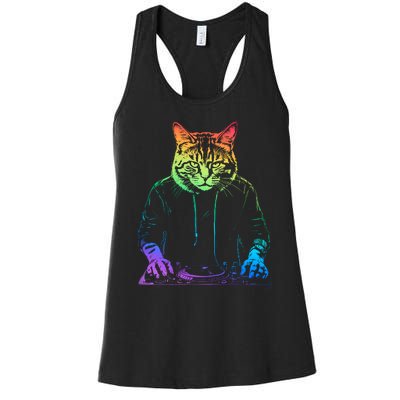 Neon Cat Dj Women's Racerback Tank