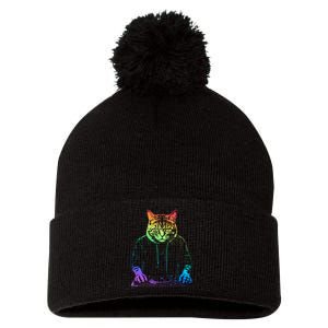 Neon Cat Dj Pom Pom 12in Knit Beanie