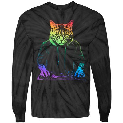 Neon Cat Dj Tie-Dye Long Sleeve Shirt