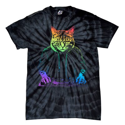 Neon Cat Dj Tie-Dye T-Shirt