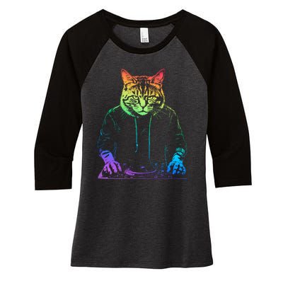 Neon Cat Dj Women's Tri-Blend 3/4-Sleeve Raglan Shirt