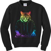 Neon Cat Dj Kids Sweatshirt