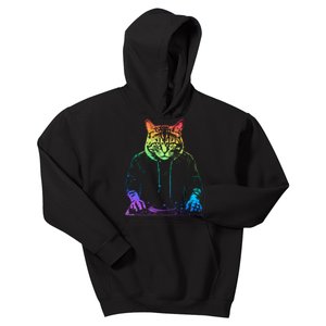 Neon Cat Dj Kids Hoodie