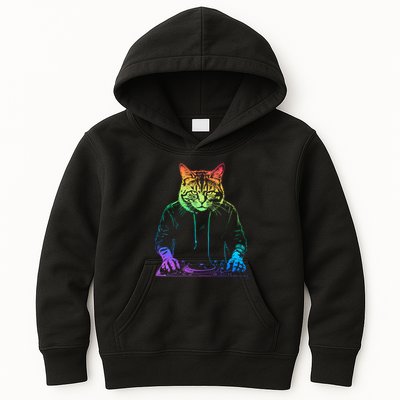 Neon Cat Dj Kids Hoodie