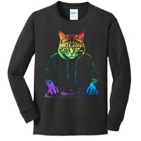 Neon Cat Dj Kids Long Sleeve Shirt