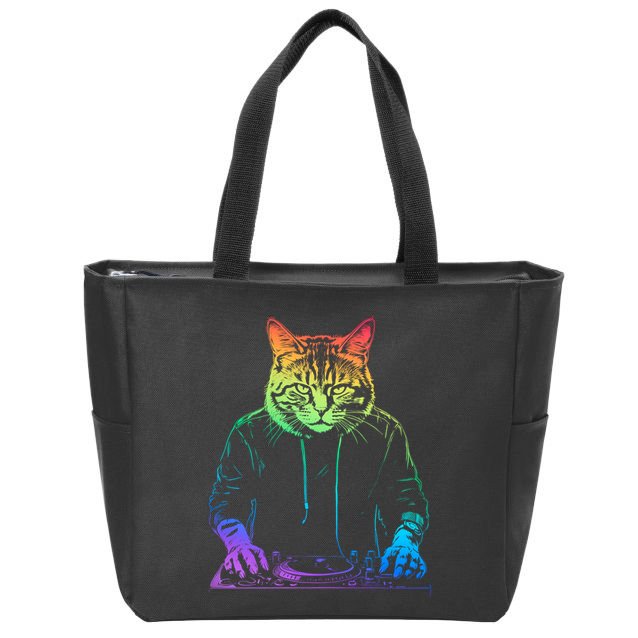 Neon Cat Dj Zip Tote Bag