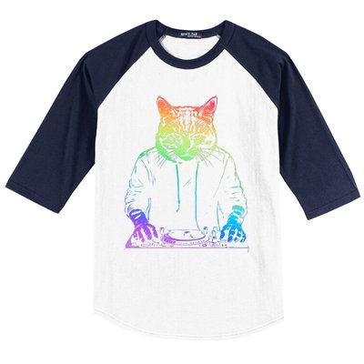 Neon Cat Dj Baseball Sleeve Shirt