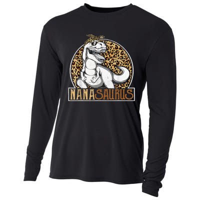 Nanasaurus Cool Dino T Rex Leopard Funny Mothers Day Grandma Cooling Performance Long Sleeve Crew