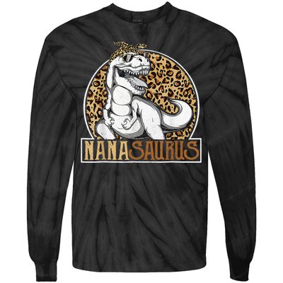 Nanasaurus Cool Dino T Rex Leopard Funny Mothers Day Grandma Tie-Dye Long Sleeve Shirt