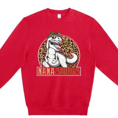 Nanasaurus Cool Dino T Rex Leopard Funny Mothers Day Grandma Premium Crewneck Sweatshirt