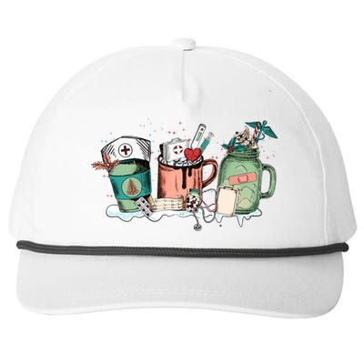 Nurse Christmas Drinks Latte Pills Jar Stethoscope Funny Graphic Oversized Snapback Five-Panel Rope Hat