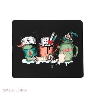 Nurse Christmas Drinks Latte Pills Jar Stethoscope Funny Graphic Oversized Mousepad