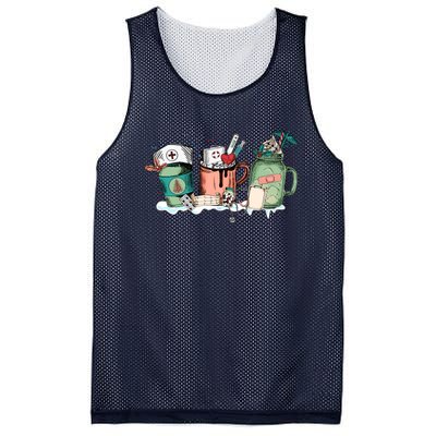 Nurse Christmas Drinks Latte Pills Jar Stethoscope Funny Graphic Oversized Mesh Reversible Basketball Jersey Tank