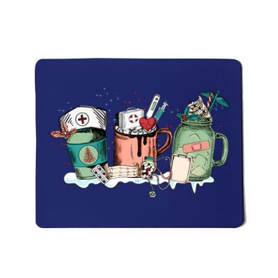 Nurse Christmas Drinks Latte Pills Jar Stethoscope Funny Graphic Oversized Mousepad