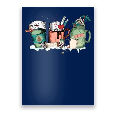 Nurse Christmas Drinks Latte Pills Jar Stethoscope Funny Graphic Oversized Poster