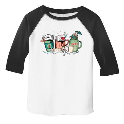 Nurse Christmas Drinks Latte Pills Jar Stethoscope Funny Graphic Oversized Toddler Fine Jersey T-Shirt