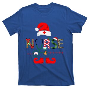 Nurse Christmas Elf Leopard Plaid Design Gift T-Shirt