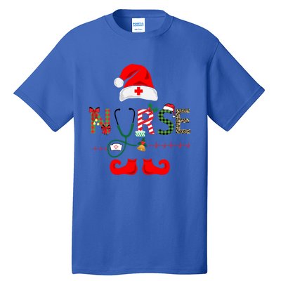 Nurse Christmas Elf Leopard Plaid Design Gift Tall T-Shirt