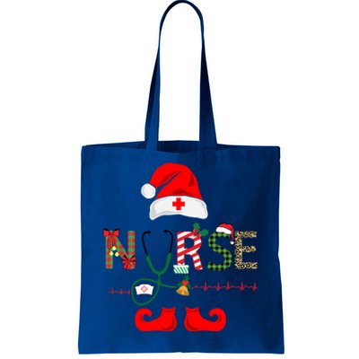 Nurse Christmas Elf Leopard Plaid Design Gift Tote Bag