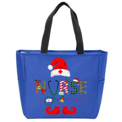 Nurse Christmas Elf Leopard Plaid Design Gift Zip Tote Bag