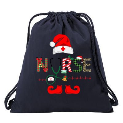 Nurse Christmas Elf Leopard Plaid Design Gift Drawstring Bag