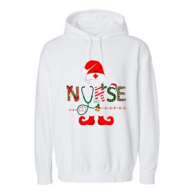 Nurse Christmas Elf Leopard Plaid Design Gift Garment-Dyed Fleece Hoodie