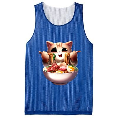 Neko Cat Eating Noodles Ra Cute Kawaii Cat Lover Ra Cool Gift Mesh Reversible Basketball Jersey Tank