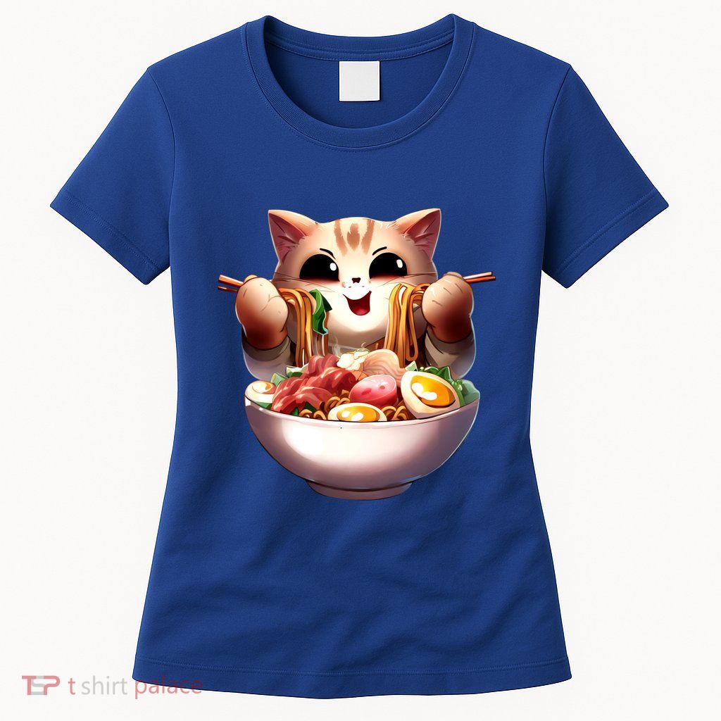 Neko Cat Eating Noodles Ra Cute Kawaii Cat Lover Ra Cool Gift Womens T-Shirt