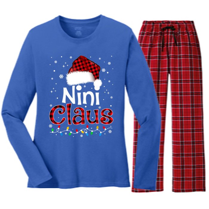 Nini Claus Funny Santa Claus Matching Family Pajamas Great Gift Women's Long Sleeve Flannel Pajama Set 