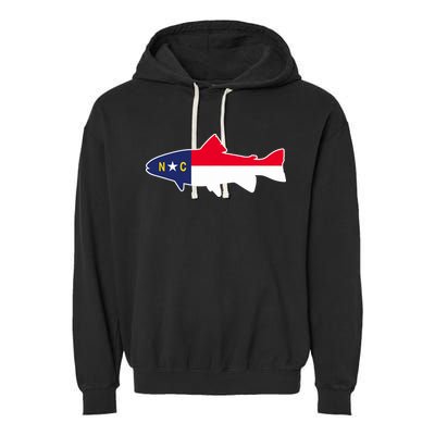 North Carolina Flag with Trout Fish Garment-Dyed Fleece Hoodie
