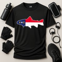 North Carolina Flag with Trout Fish Cooling Performance Crew T-Shirt