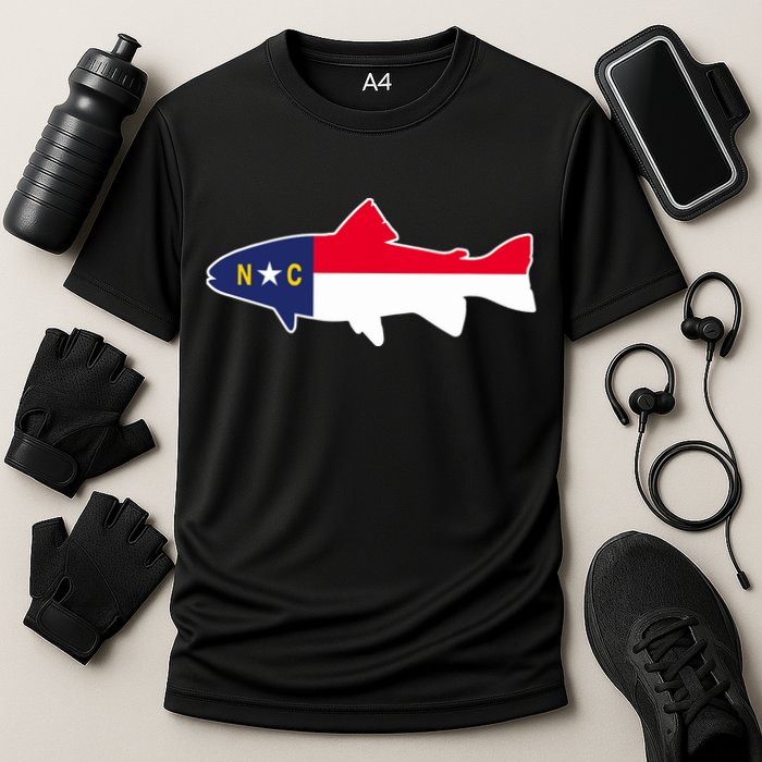 North Carolina Flag with Trout Fish Cooling Performance Crew T-Shirt