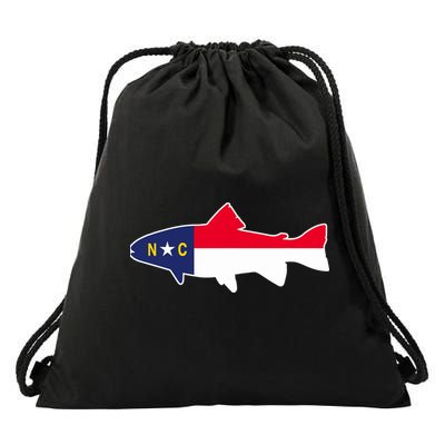 North Carolina Flag with Trout Fish Drawstring Bag