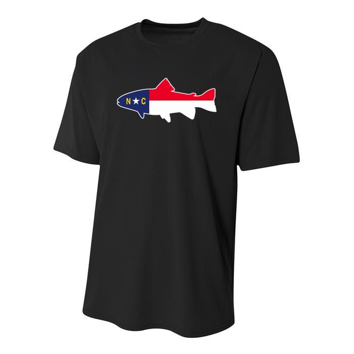 North Carolina Flag with Trout Fish Youth Performance Sprint T-Shirt