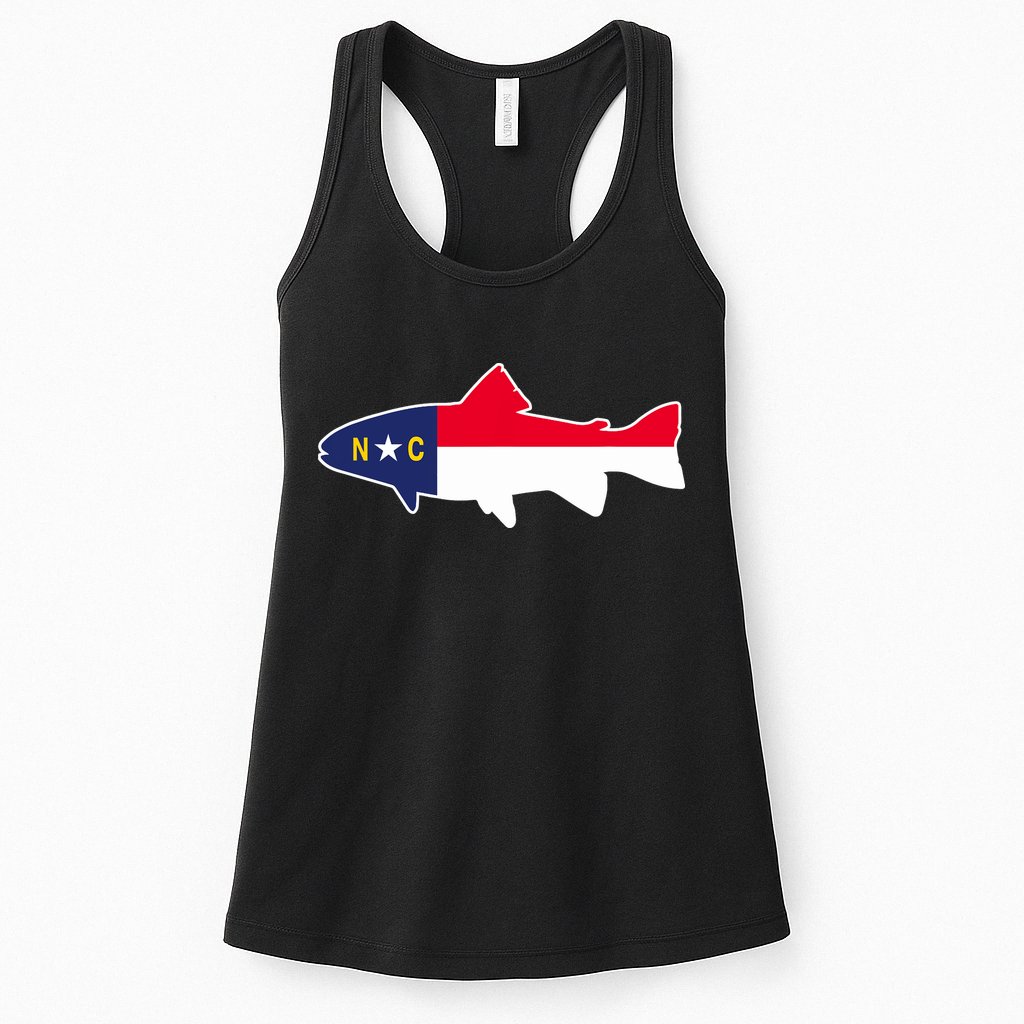 North Carolina Flag with Trout Fish Womens Tank Top