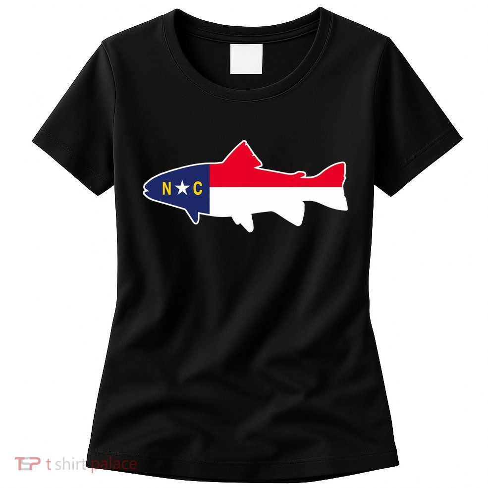 North Carolina Flag with Trout Fish Womens T-Shirt