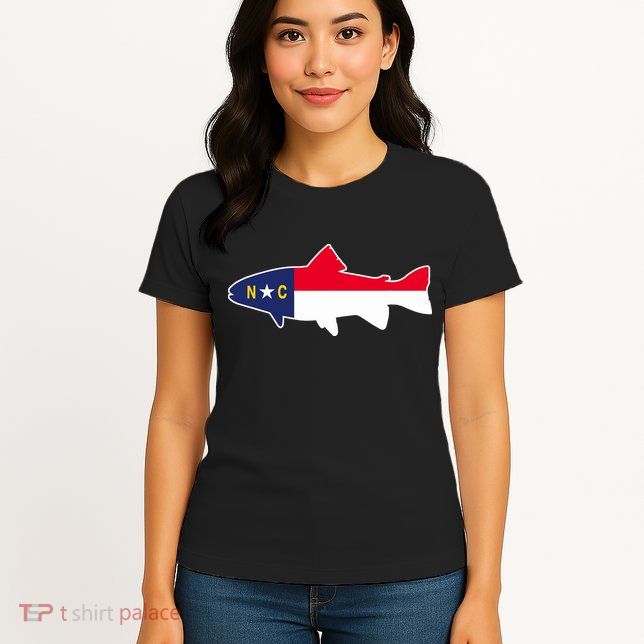 North Carolina Flag with Trout Fish Womens T-Shirt