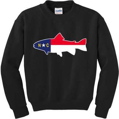 North Carolina Flag with Trout Fish Kids Sweatshirt