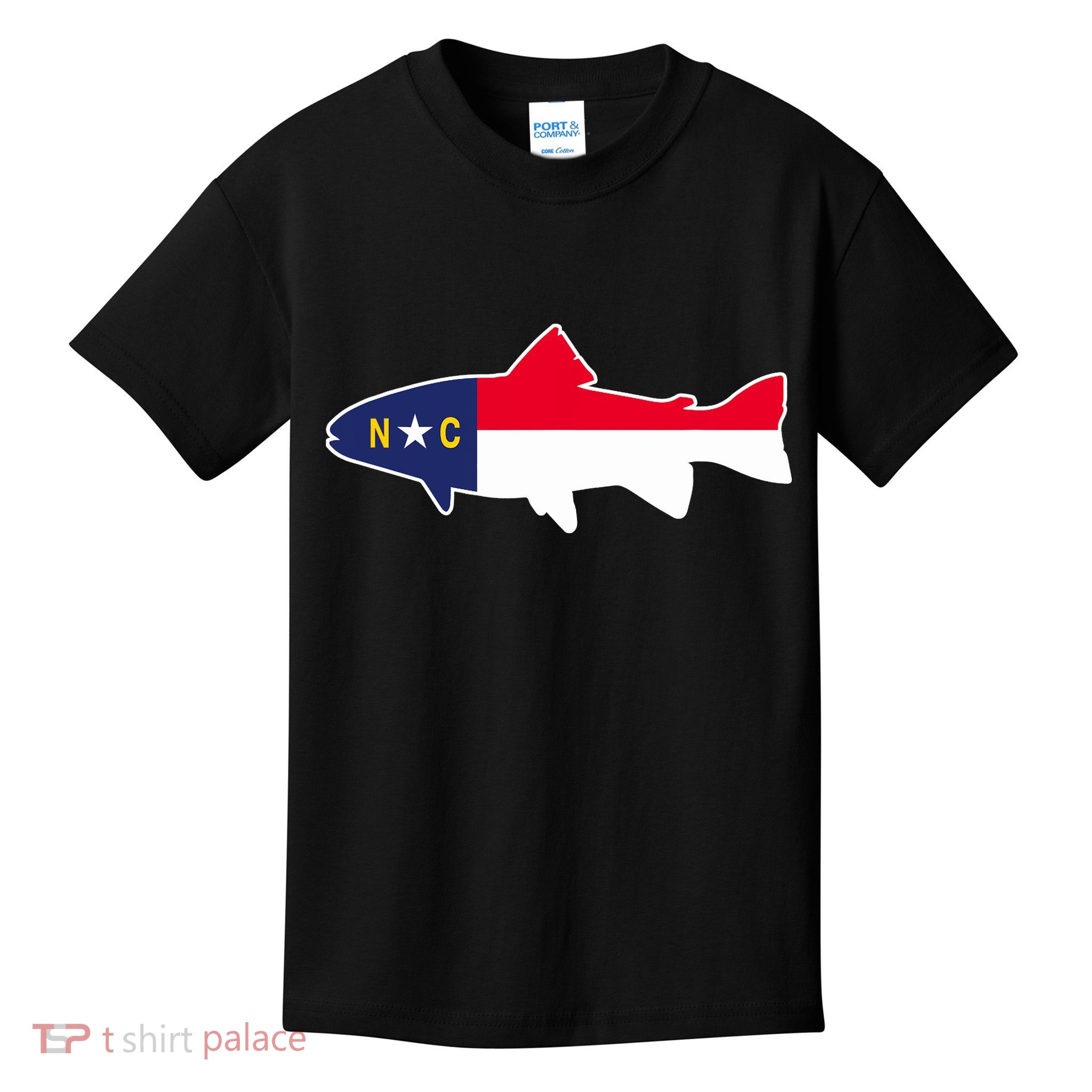 North Carolina Flag with Trout Fish Kids T-Shirt