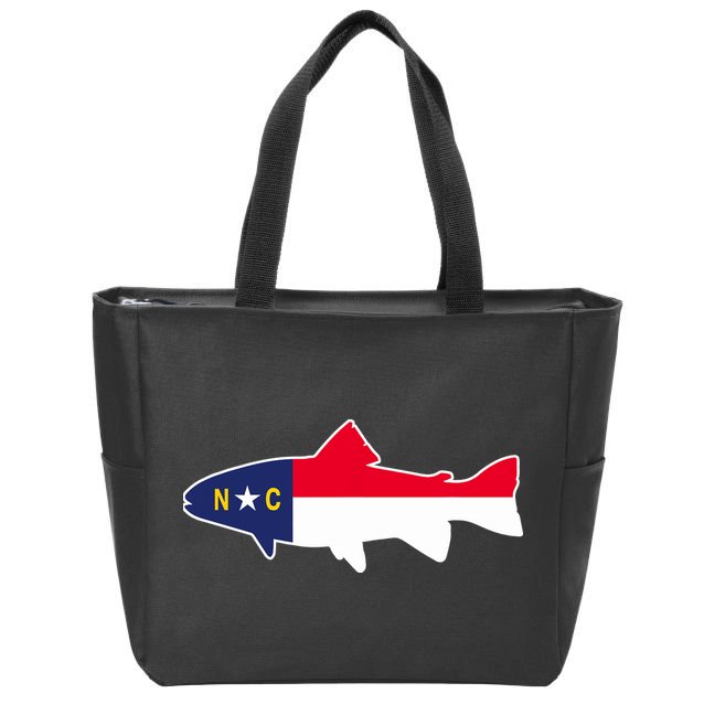 North Carolina Flag with Trout Fish Zip Tote Bag