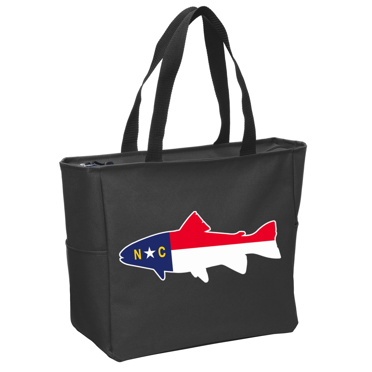 North Carolina Flag with Trout Fish Zip Tote Bag