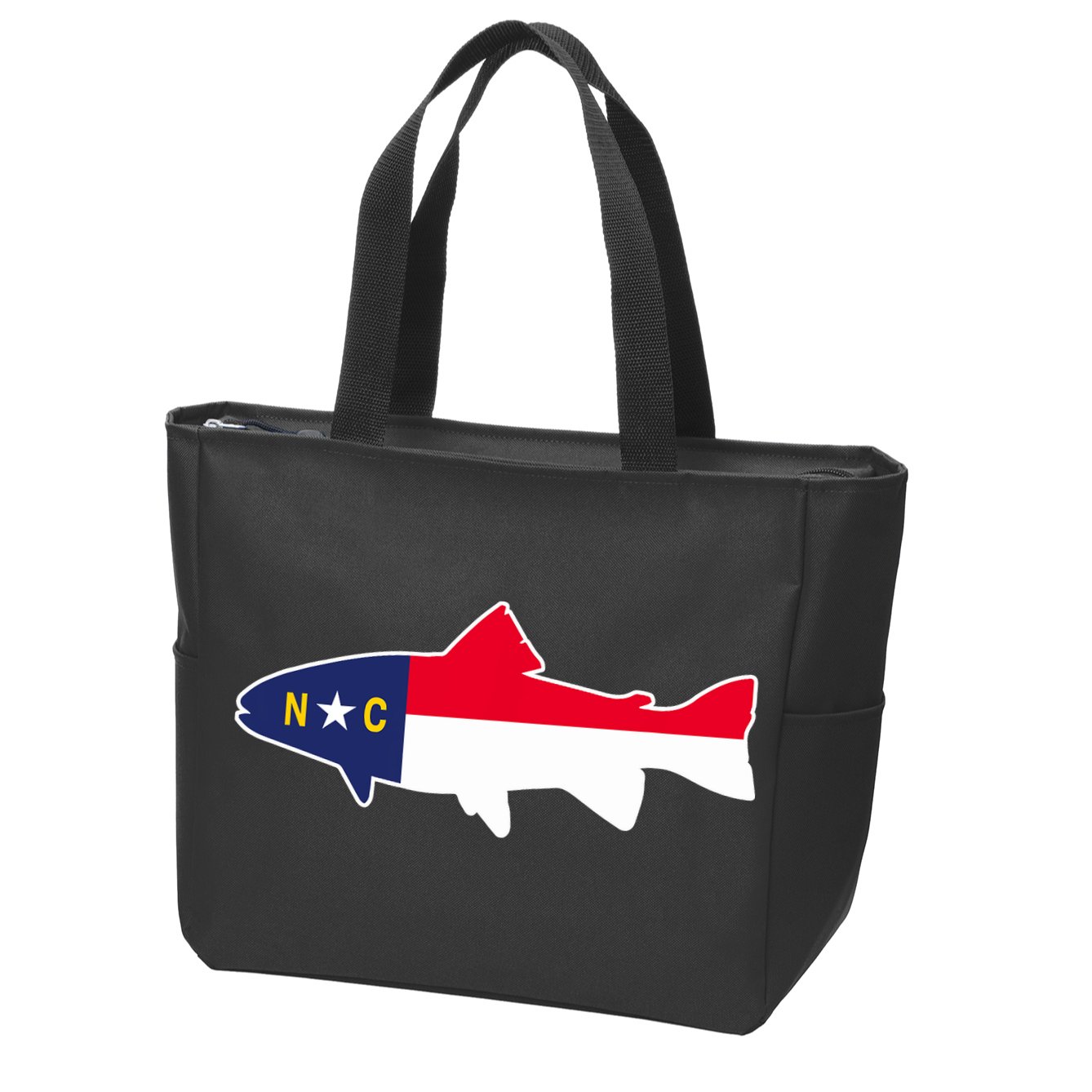 North Carolina Flag with Trout Fish Zip Tote Bag