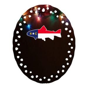 North Carolina Flag with Trout Fish Ceramic Oval Ornament