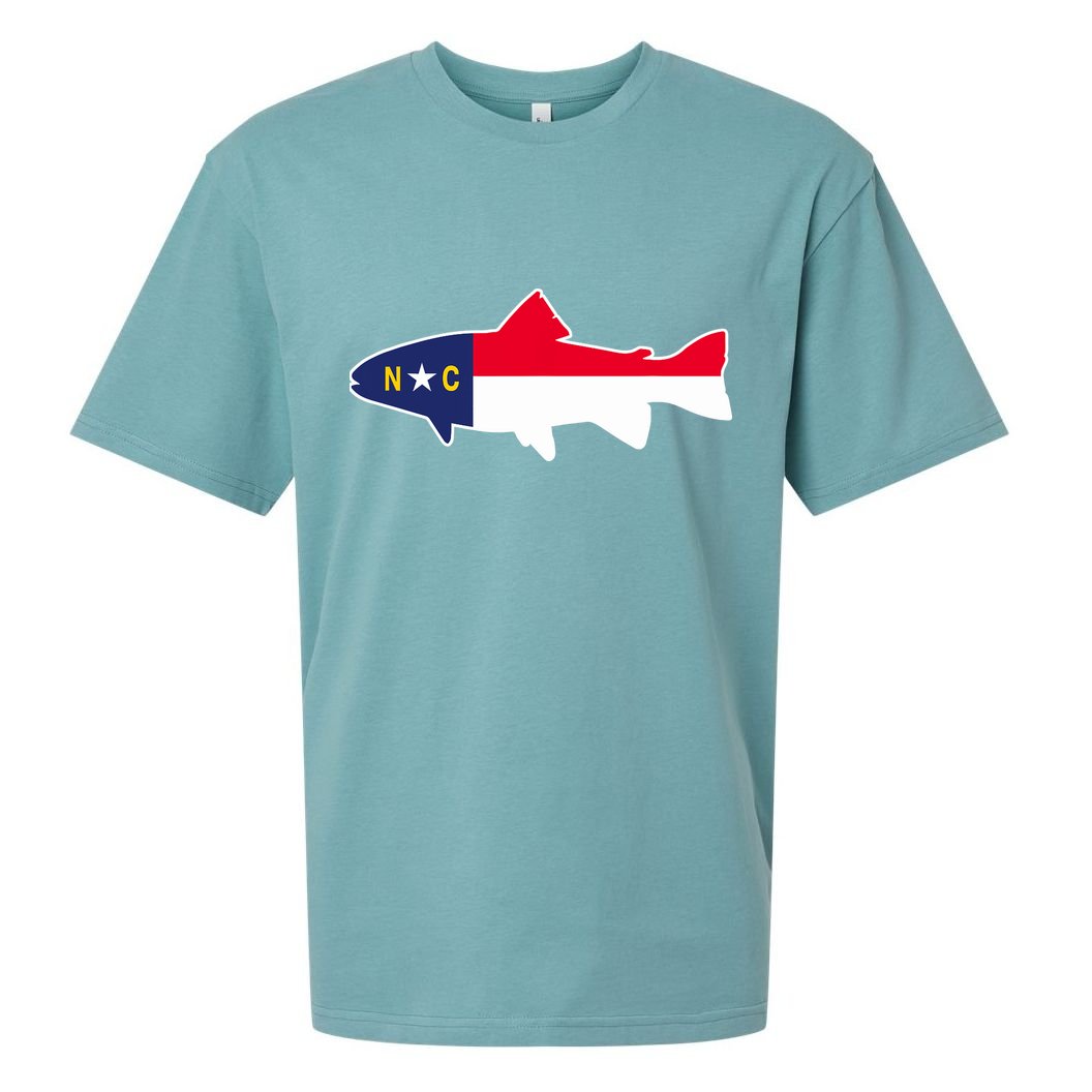 North Carolina Flag with Trout Fish Sueded Cloud Jersey T-Shirt